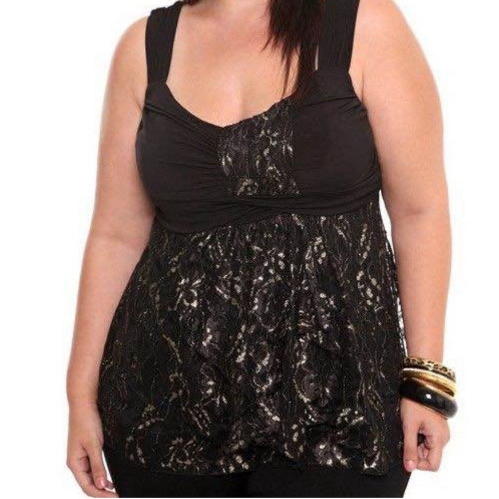 Torrid Lace Black and Gold Tank